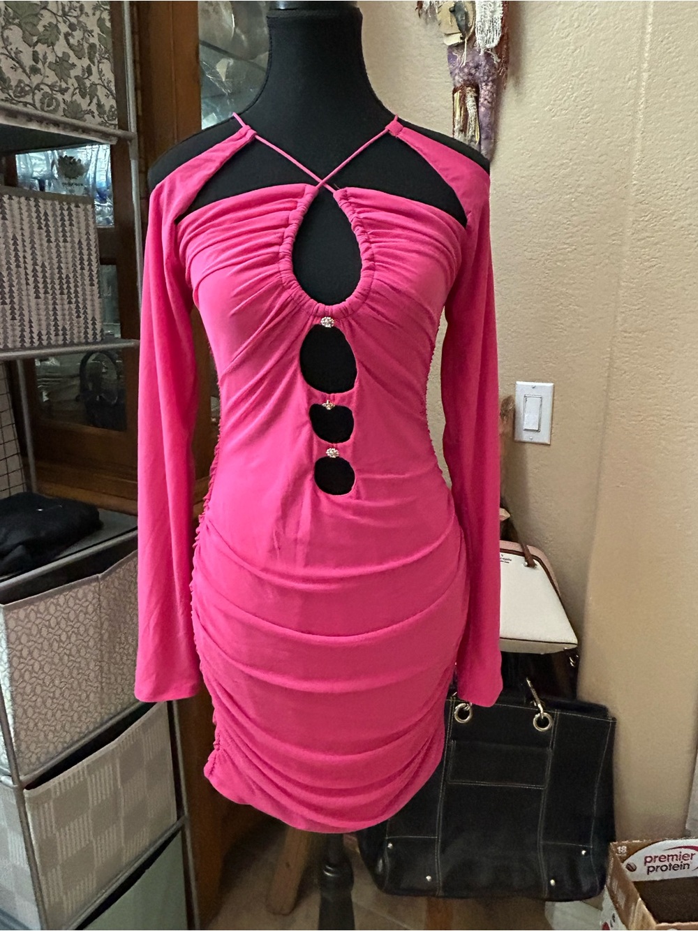 💗 MARTHEA Hot Pink Ruched Cutout Mini Dress – NWT – Size M